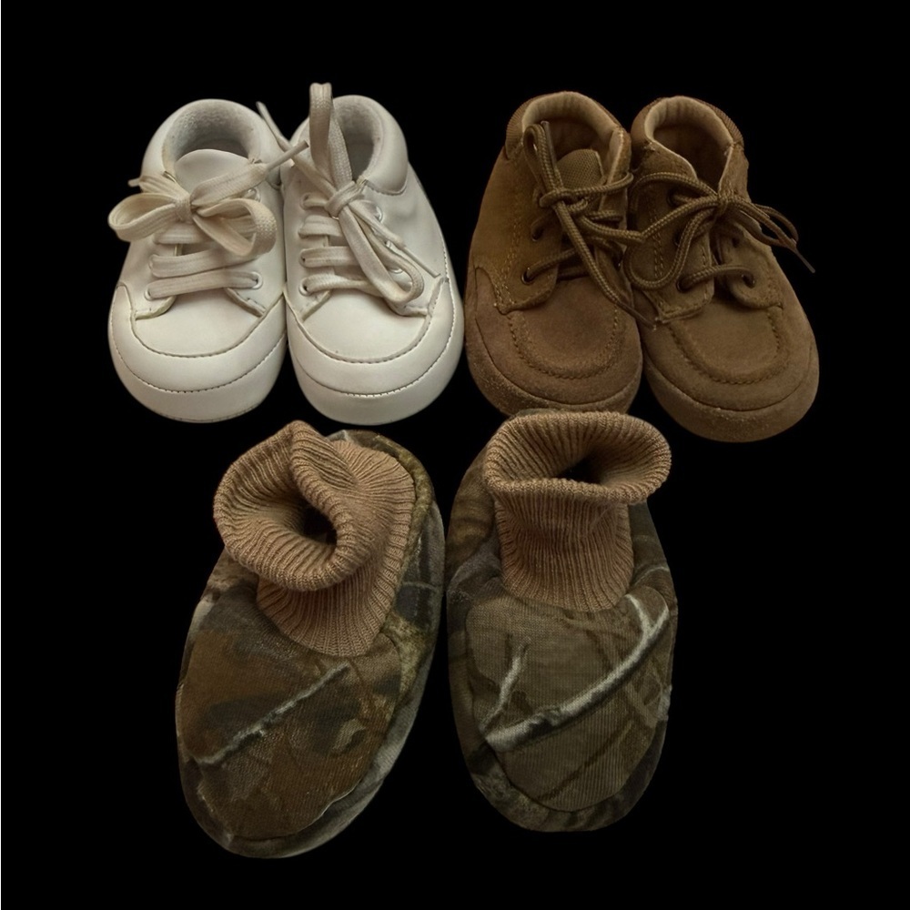 Stylish Kids Shoes Set - White, Brown, and Camouflage